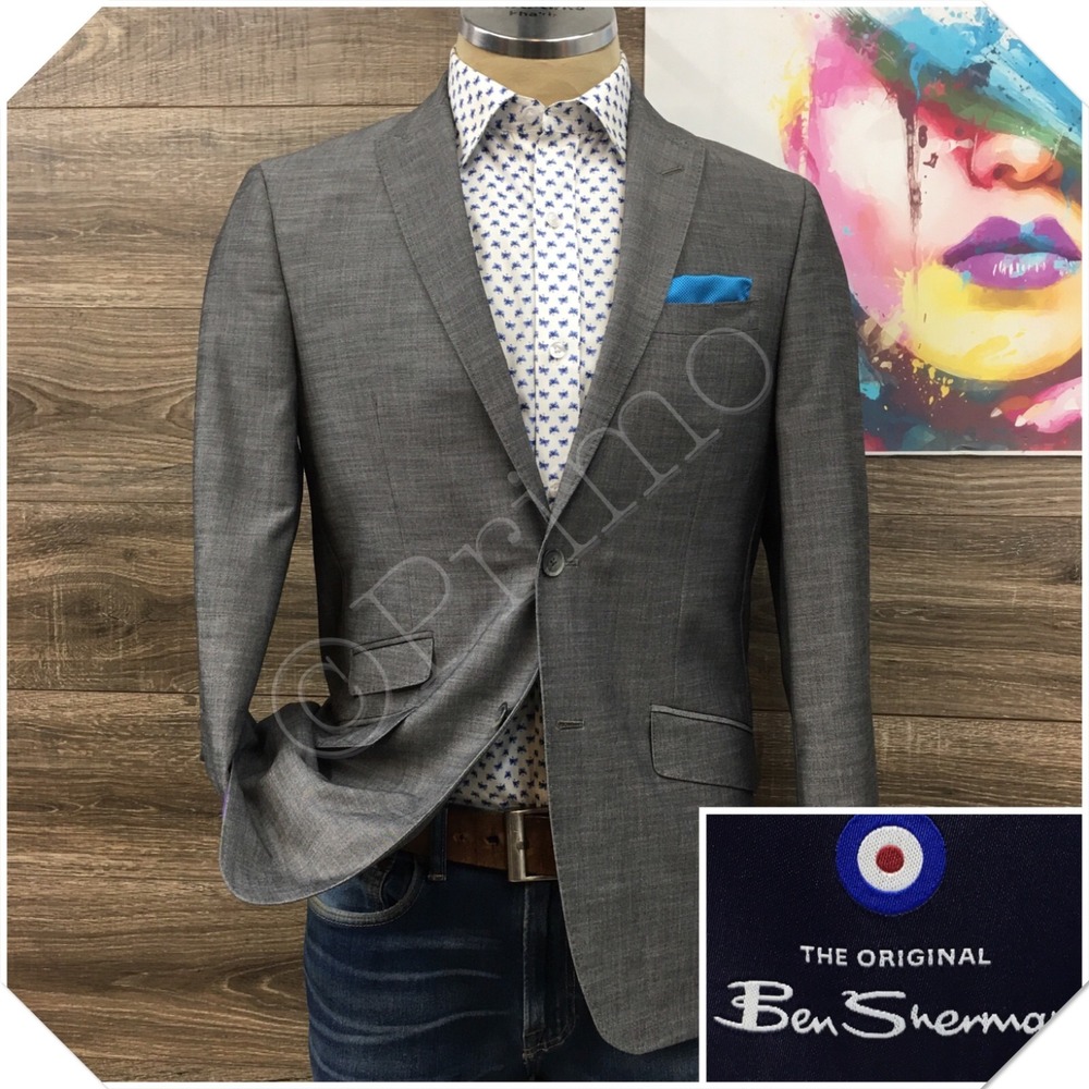 BEN SHERMAN Mens Gray Blazer Sport Coat Casual Jacket Size 38R Classic Suit